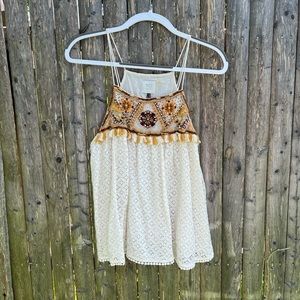 Anthropologie HD in Paris Embroidered and Embellished Babydoll Top, Size 12.